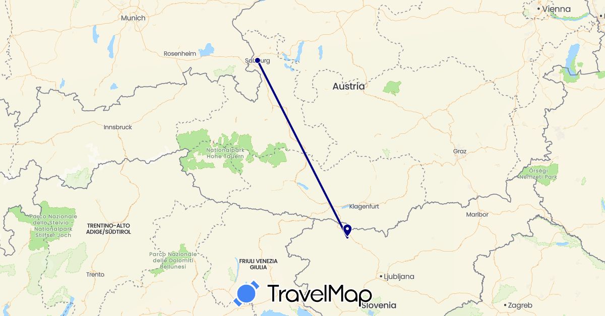 TravelMap itinerary: driving in Austria, Slovenia (Europe)